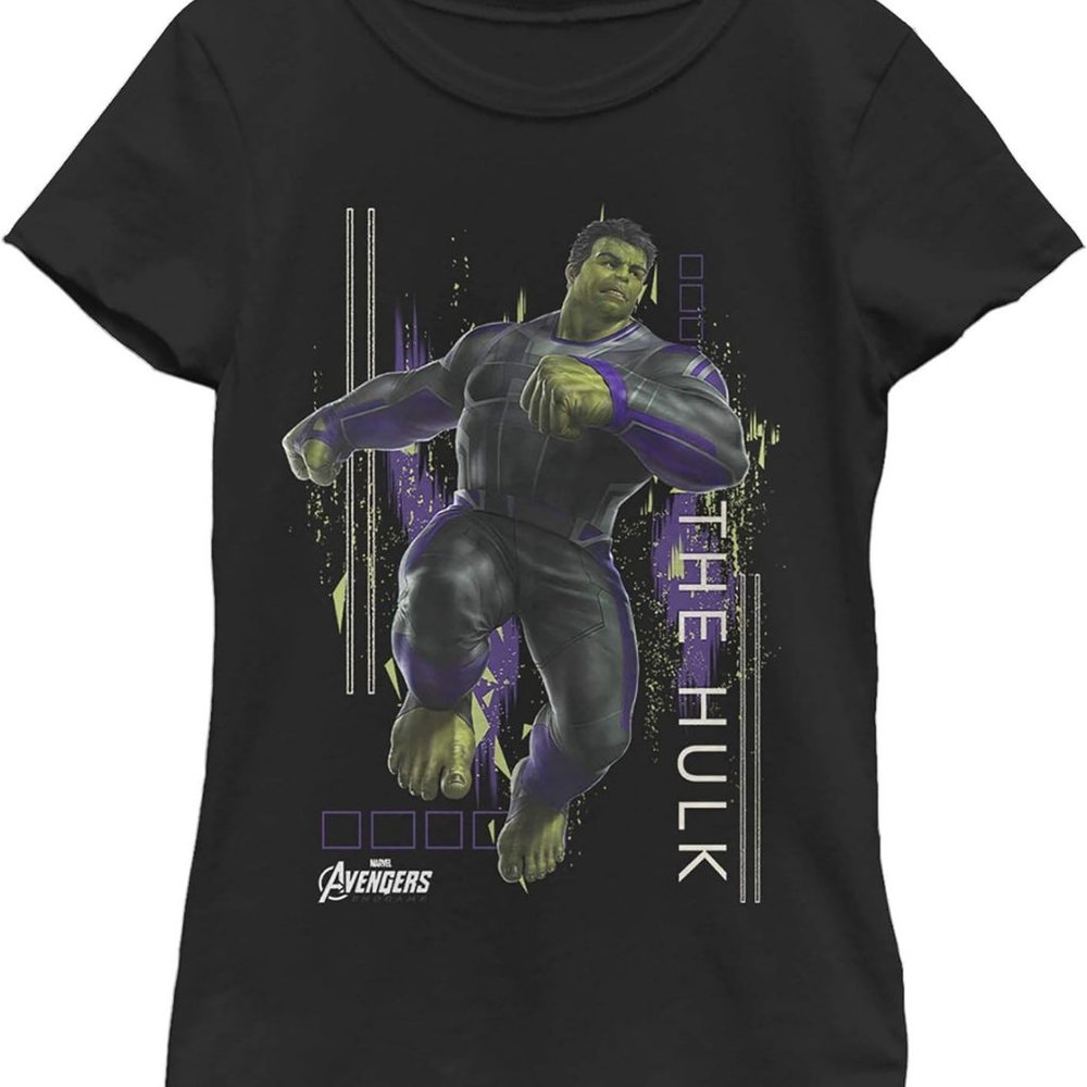 MARVEL Girls Black T-Shirt XS (3/4) Hulk Glitch AVENGERS Endgame NEW Tee